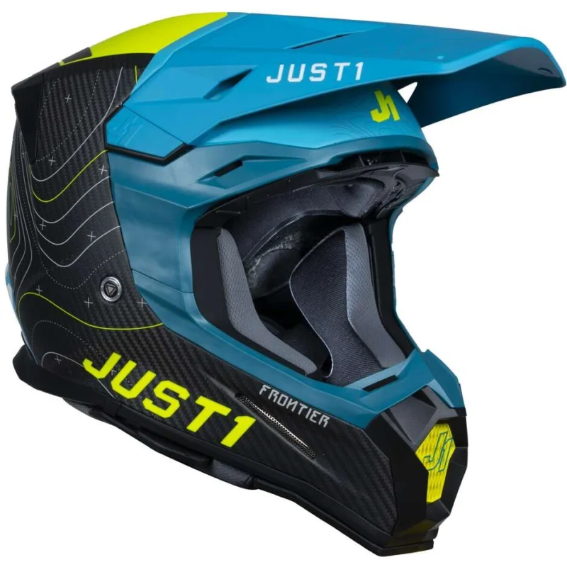 Casco Moto Cross Enduro Just1 J22 Frontier Giallo Fluo Blu Carbonio Opaco 22.06 Solo Oggi