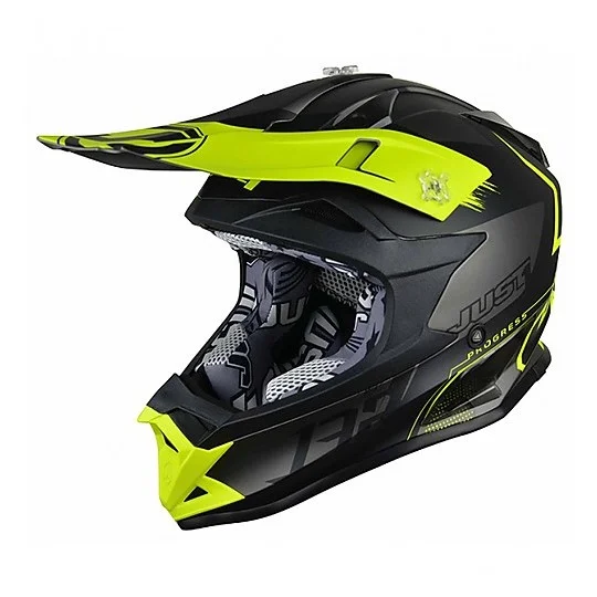 Casco Moto Cross Enduro Just1 J32 PRO KICK Giallo Nero Titanio Professionale