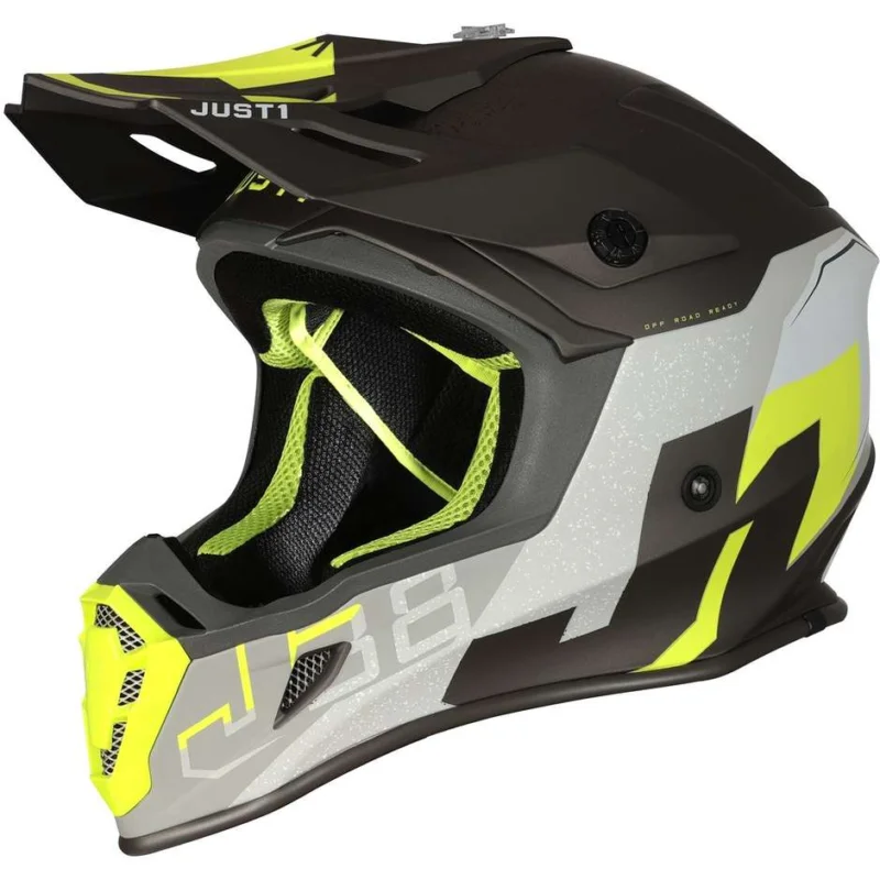 Ultimissimo Modello Casco Moto Cross Enduro Just1 J38 KORNER Giallo Fluo Titanio Opaco