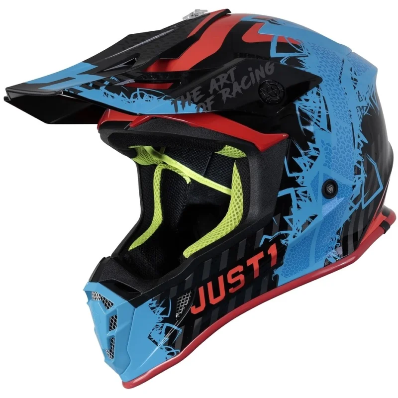 Nuova Collezione Casco Moto Cross Enduro Just1 J38 MASK Nero Blu Lucido