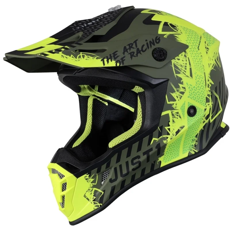 Acquista Ora Casco Moto Cross Enduro Just1 J38 MASK Nero Verde Giallo Fluo Opaco