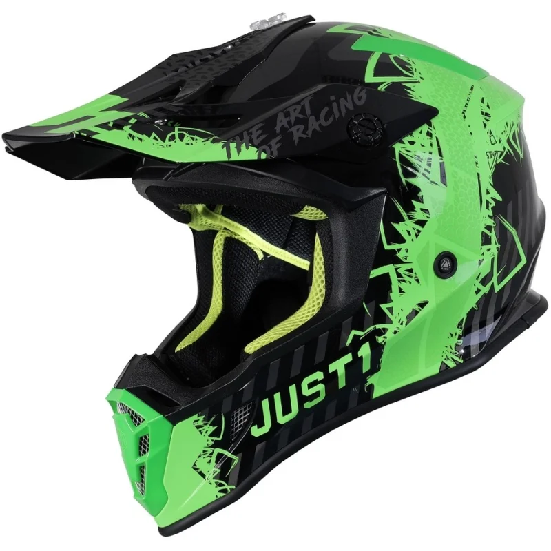 Casco Moto Cross Enduro Just1 J38 MASK Nero Verde Lucido Professionale