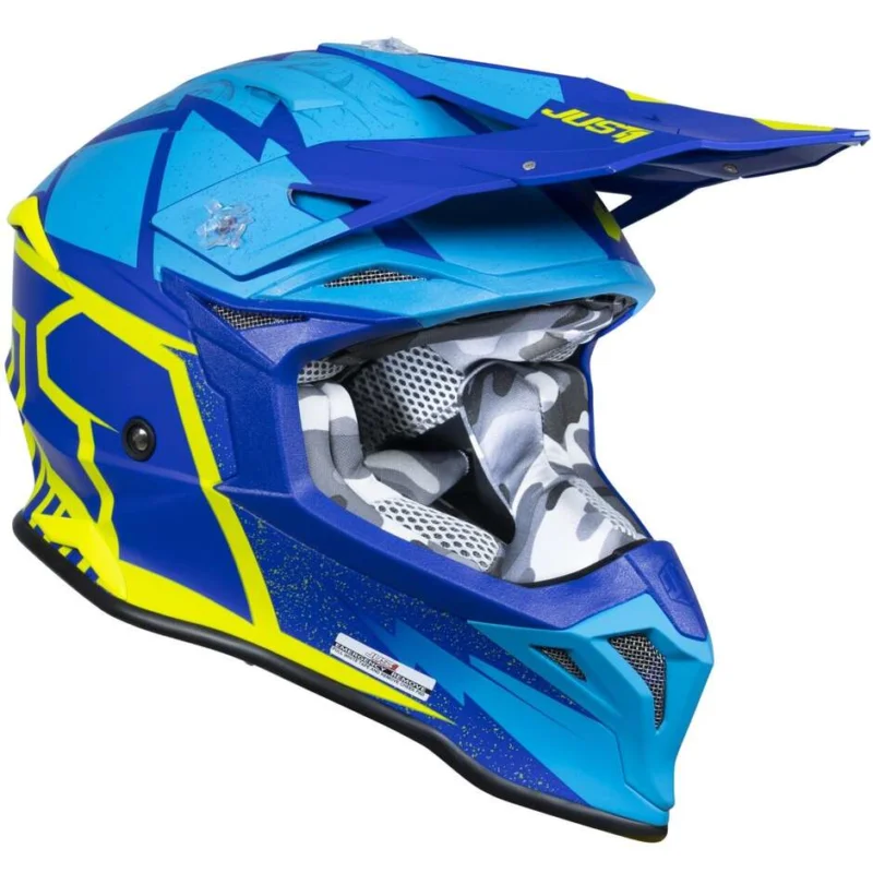 Nuova Collezione Casco Moto Cross Enduro Just1 J39 Poseidon Fluo Giallo Blu
