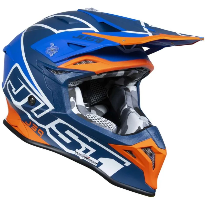 Casco Moto Cross Enduro Just1 J39 Thruster Bianco Fluo Arancio Blu Promo Stagionale