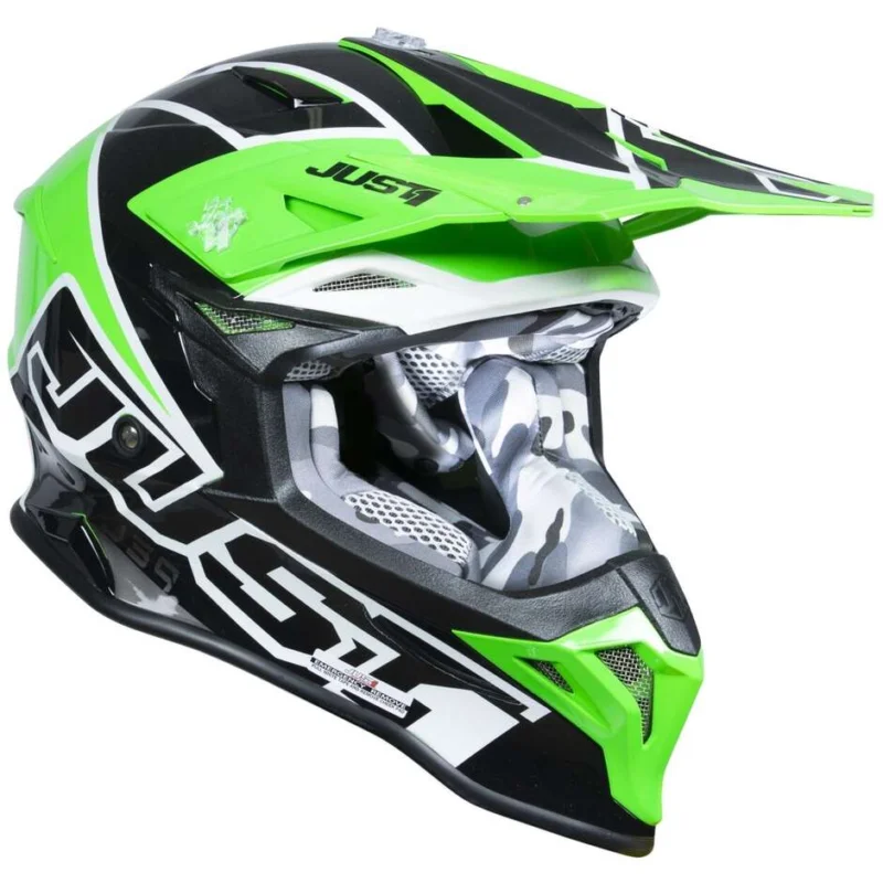 Casco Moto Cross Enduro Just1 J39 Thruster Nero Bianco Fluo Verde Nuovo Arrivo