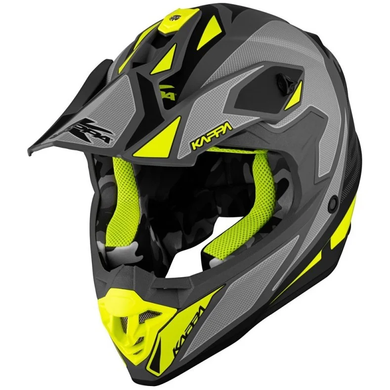 Casco Moto Cross Enduro Kappa KV49 Shock Nero Opaco Giallo Fluo Esclusivo