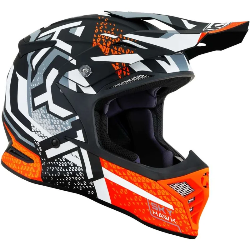 Casco Moto Cross Enduro KYT SKYHAWK HYPERFLOW Opaco Grigio/Arancio Consegna Rapida