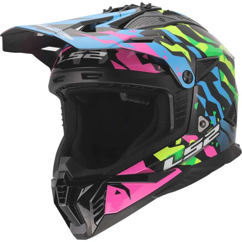 Casco Moto Cross Enduro LS2 MX708 FAST II GROTESK Blu Rosa Verde Occasione