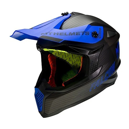 Casco Moto Cross Enduro MT Helmets FALCON System D7 Blu Opaco Sconto