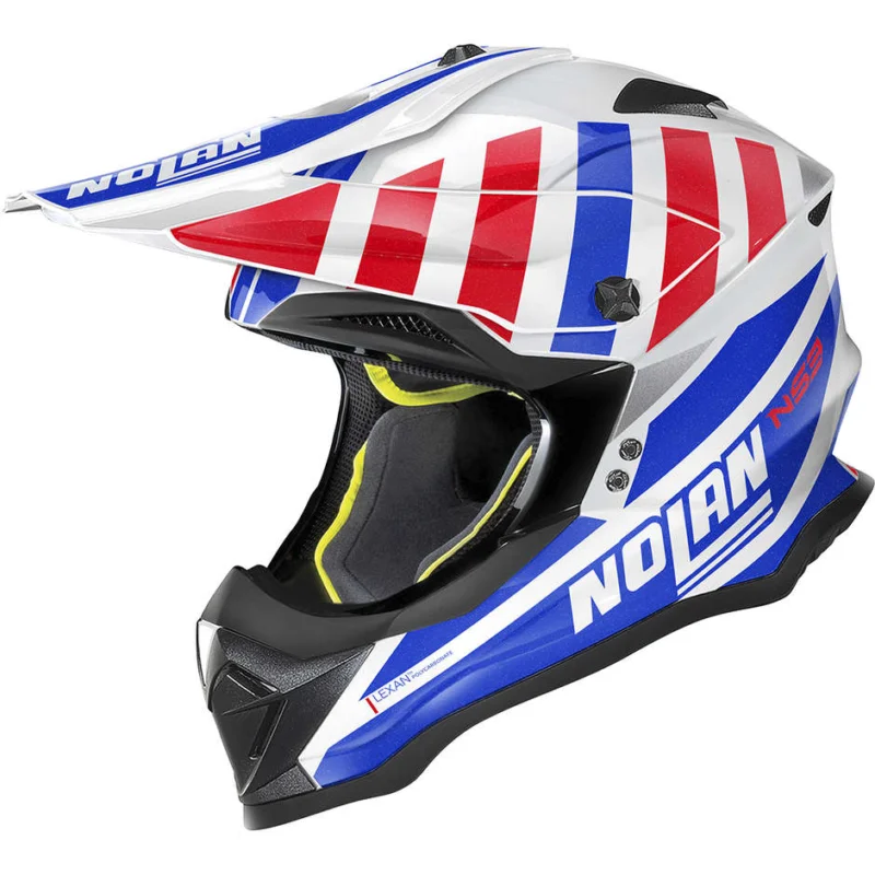 Promo Stagionale Casco Moto Cross Enduro Nolan N53 CLIFFJUMPER 072 Bianco Metal Blu Rosso