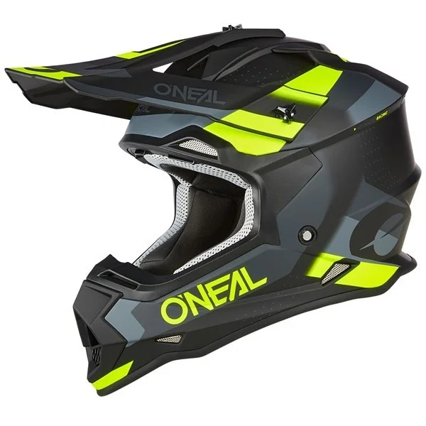 Reso Gratuito Casco moto cross Enduro Oneal 2SRS Helmet SPYDE V.23 Nero grigio Giallo