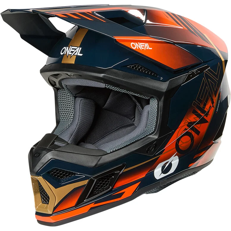 Casco Moto Cross Enduro O'NEAL 3SRS HAZE Blu Arancio Oro Quantità Limitata