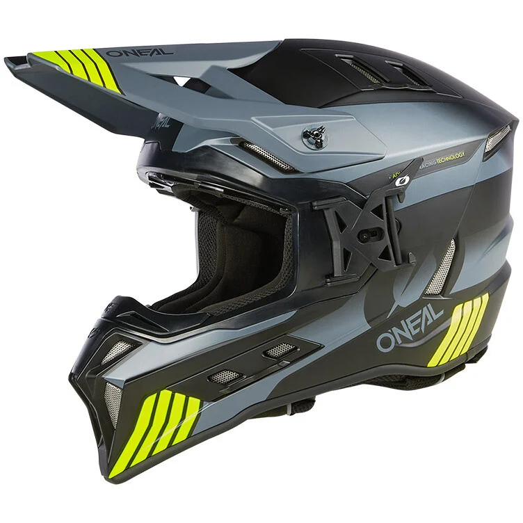 Spedito Oggi Casco Moto Cross Enduro Oneal EX-SRS HITCH Nero Grigio Giallo Fluo