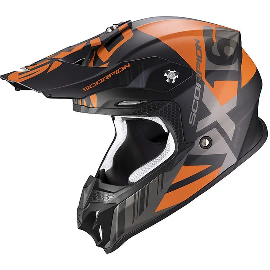 Promozione Esclusiva Casco Moto Cross Enduro Scorpion VX-16 Air MACH Nero Opaco Arancio