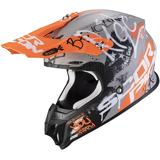 Prezzo Ridotto Casco Moto Cross Enduro Scorpion VX-16 Air ORATIO Grigio Opaco Arancio