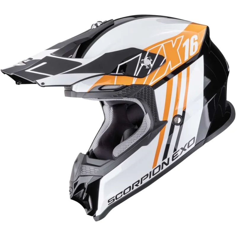 Casco Moto Cross Enduro ScorpionVX-16 EVO AIR LIGNES Nero Arancione Nuovo Arrivo