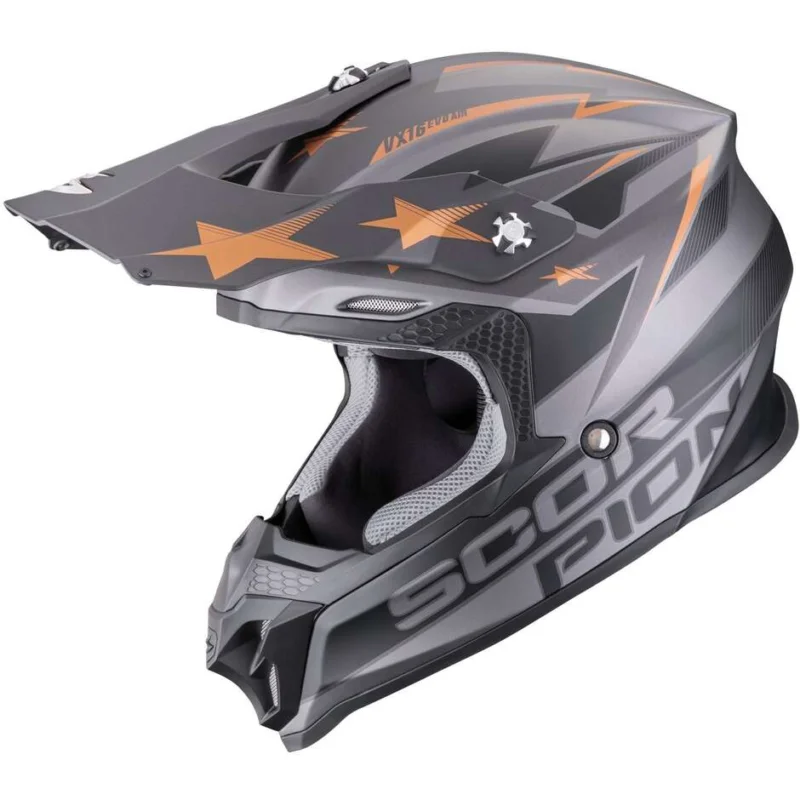 Saldi Casco Moto Cross Enduro ScorpionVX-16 EVO AIR PATRIOT Argento Nero Rame