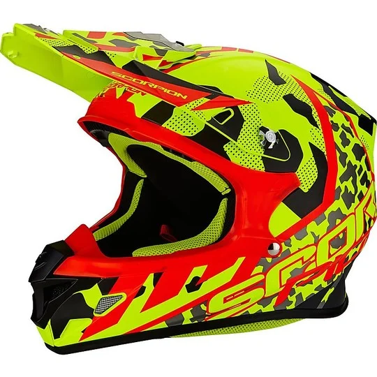 Casco Moto Cross Enduro Scorpion VX-21 Air Furio Giallo Neon Nero Rosso Prezzo Ridotto