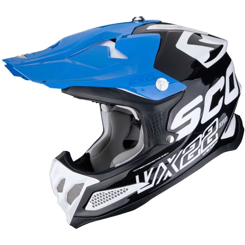 Casco Moto Cross Enduro ScorpionVX-22 AIR UPDOWN Nero Bianco Blu Promo Stagionale