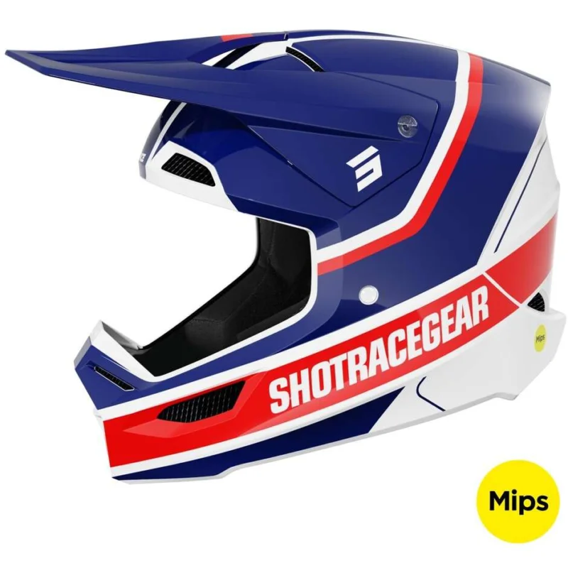 Casco Moto Cross Enduro Shot RACE MYTHIC Blu Rosso Opaco Nuova Collezione