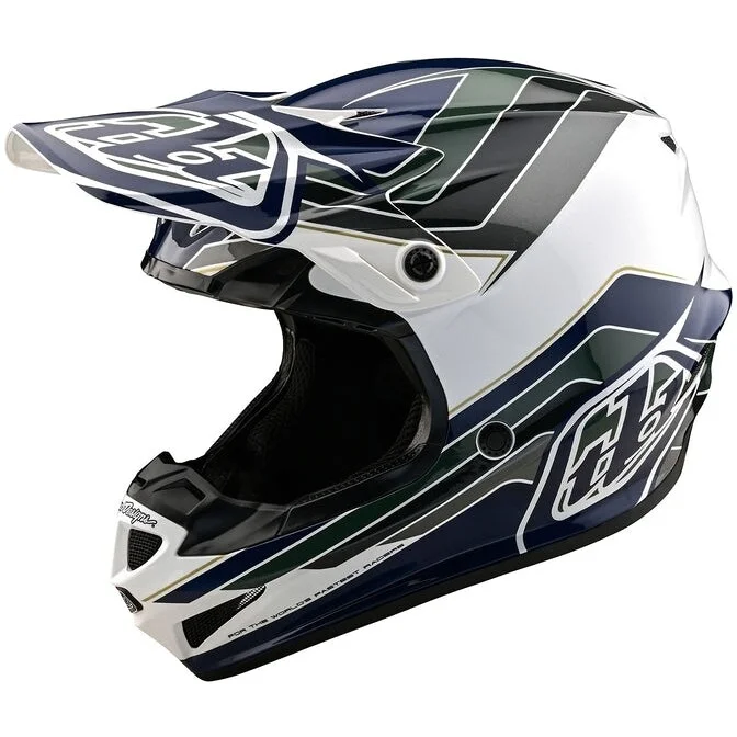 Spedizione Gratuita Casco Moto Cross Enduro Troy Lee Design SE4 POLYACRYLITE BLOCK CHARCOAL NAVY Verde Bianco Blu