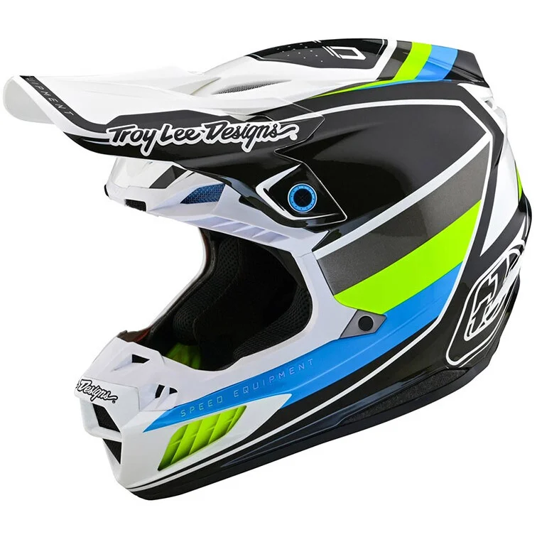 Spedizione Espresso Casco Moto Cross Enduro Troy Lee Design SE5 ECE COMPOSITE REVERB Bianco Blu