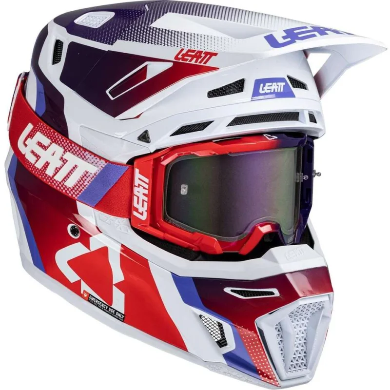 Pagamento Sicuro Casco Moto Cross Leatt KIT MOTO 8.5 V25 SUNBURN Bianco Rosso Blu