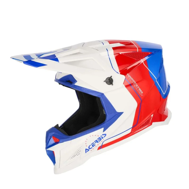 Casco Moto Cross OFFROAD T711 Bianco Rosso Blu Promo Stagionale