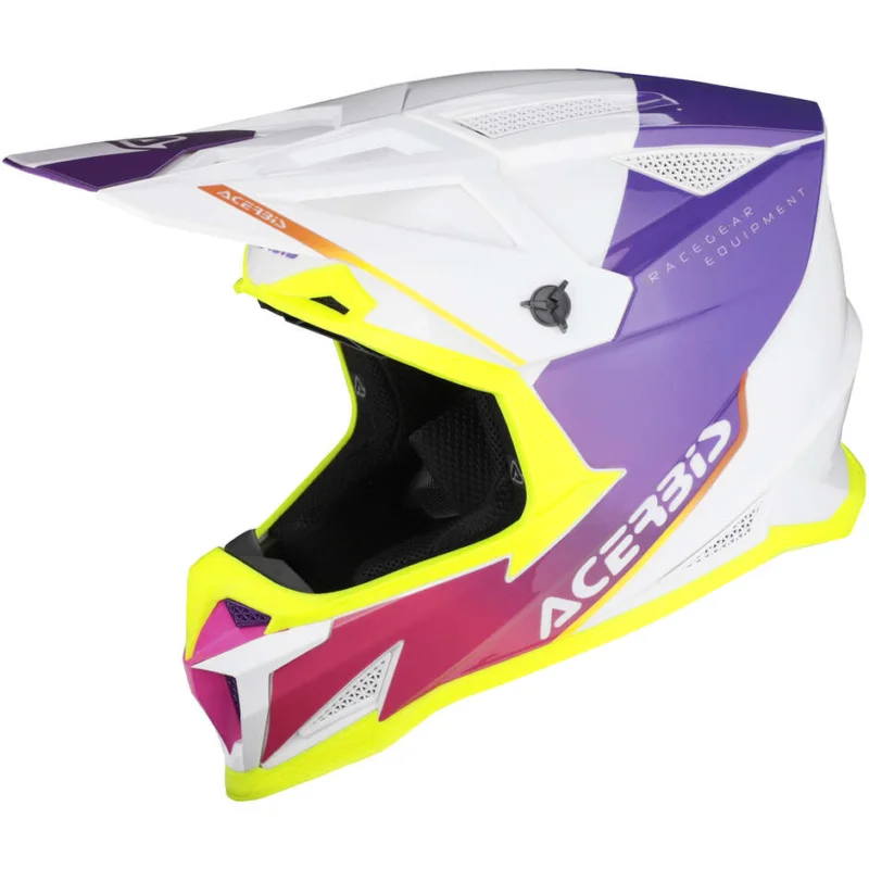 Casco Moto Cross OFFROAD T711 Bianco/Viola Super Prezzo
