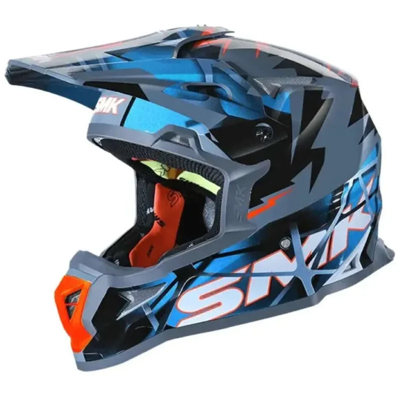 Spedizione Espresso Casco Moto Cross SMK Allterra Fulmine MX GL651 Blu Grigio
