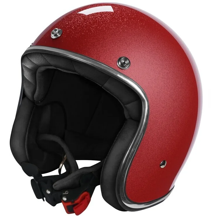 Casco Moto Custom Jet Stormer QUARTZ GLITTER Rosso Lucido Saldi