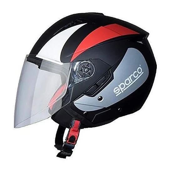 Casco Moto Demi-Jet Doppia Visiera BHR Sparco SP503 Nero Rosso Promo Stagionale