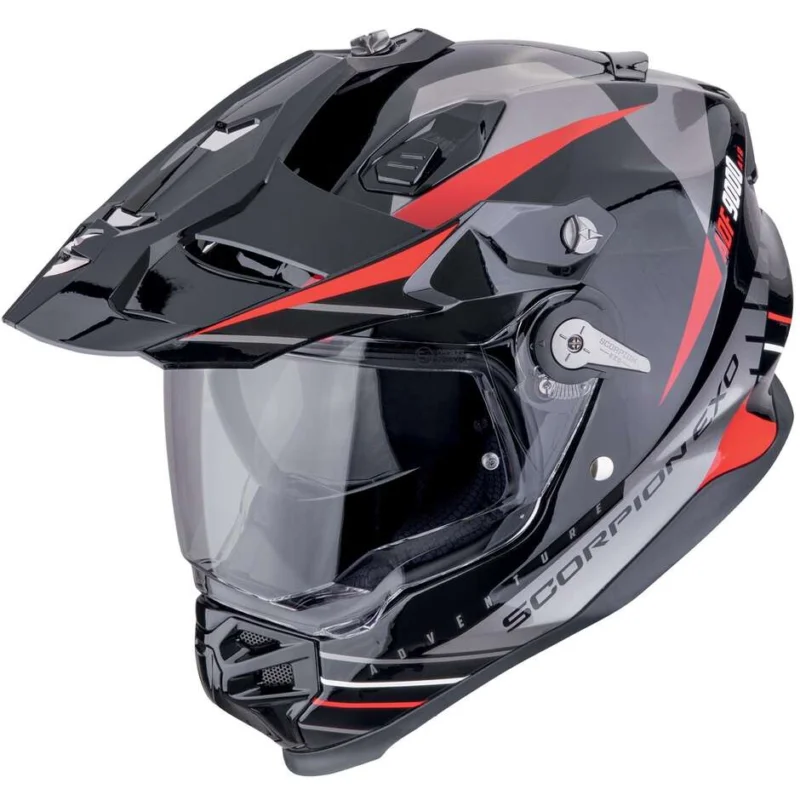 Ultimissimo Modello Casco Moto Integrale Adventure Scorpion ADF 9000 AIR FEAT Nero Argento Rosso
