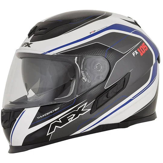 Promozione Esclusiva Casco Moto Integrale AFX FX-105 Thunderchief Bianco Nero Blu