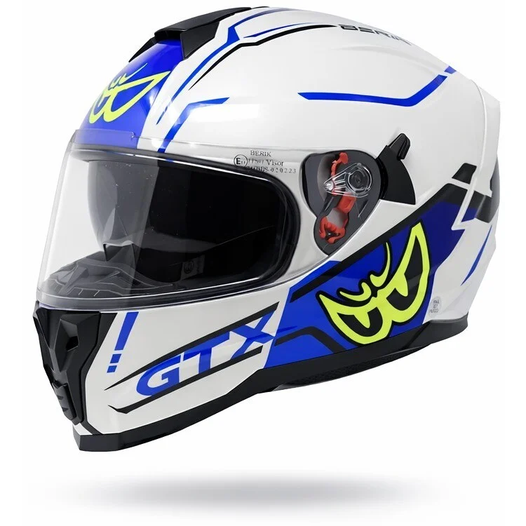 Casco Moto Integrale Berik Doppia Visiera FF869 GTX Bianco Giallo Blu Offerta Lampo