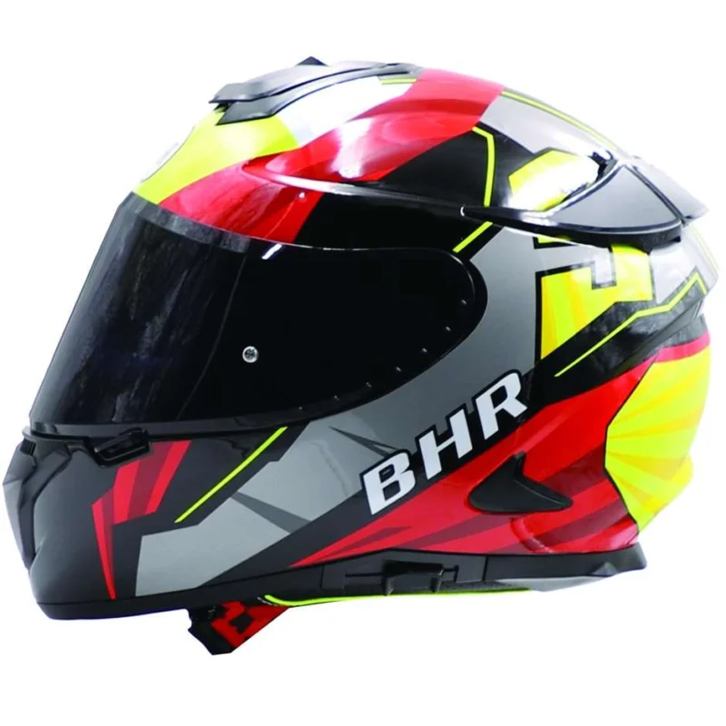 Prezzo Conveniente Casco Moto Integrale Bhr 813 Doppia Visiera Multi Giallo Rosso