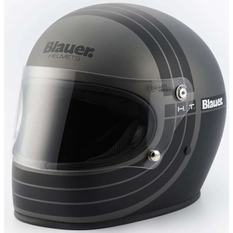 Casco moto Integrale Blauer 80'S Vintage Antracite Opaco Nero Reso Gratuito