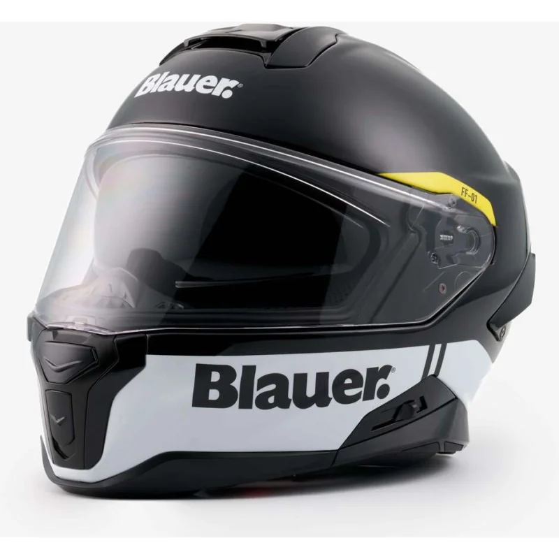 Casco Moto Integrale Blauer FF01 In Fibra Doppia Visiera H136 Nero Bianco Di Tendenza