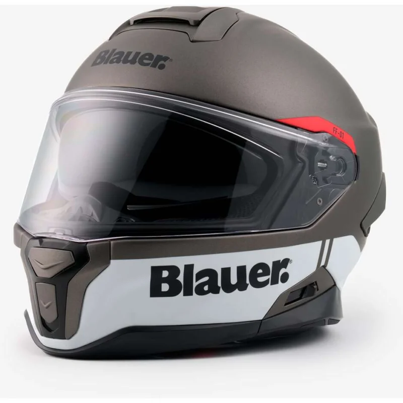 Promozione Casco Moto Integrale Blauer FF01 In Fibra Doppia Visiera H80 Antracite Bianco