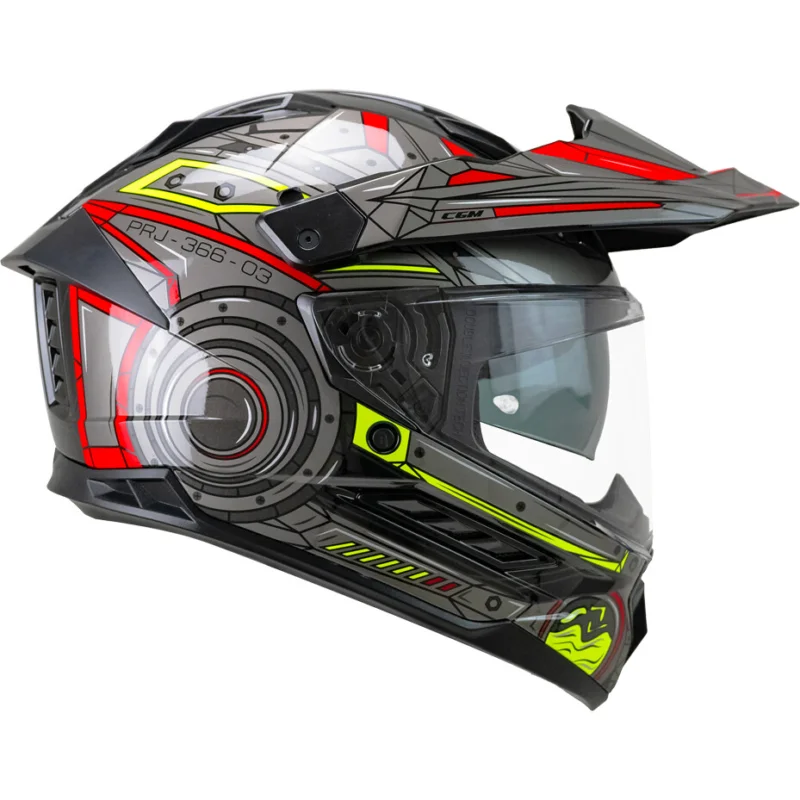 Prezzo Scontato Casco Moto Integrale CGM 366T DUAL TECH Nero Rosso Giallo fluo
