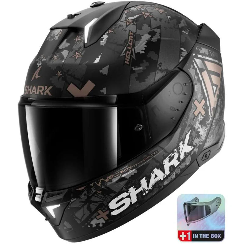 Affare Casco Moto Integrale Con Led Shark SKWAL i3 HELLCAT Mat Nero Cromo Antracite