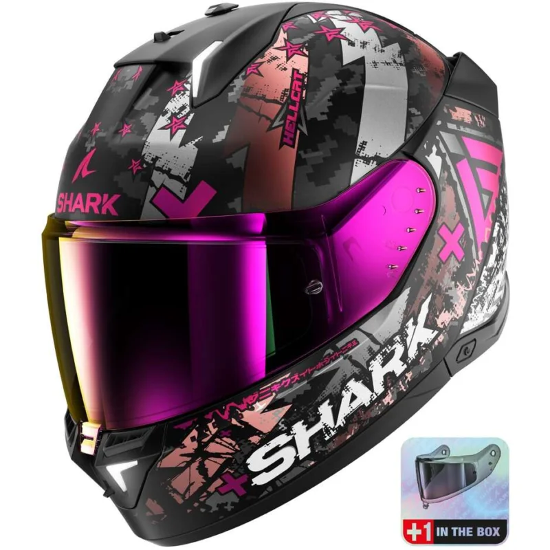 Casco Moto Integrale Con Led Shark SKWAL i3 HELLCAT Mat Nero Cromo Purple Miglior Prezzo