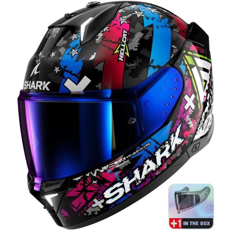 Compra Oggi Stesso Casco Moto Integrale Con Led Shark SKWAL i3 HELLCAT Nero Cromo Blu