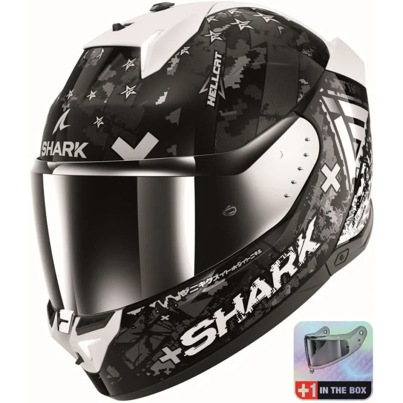 Casco Moto Integrale Con Led Shark SKWAL i3 HELLCAT Nero Cromo Silver Promo Stagionale
