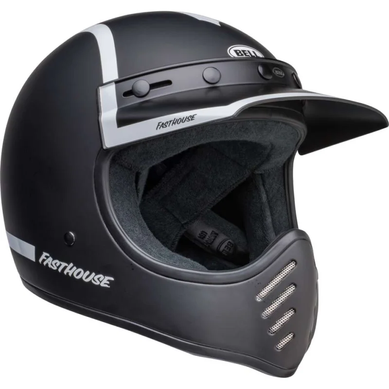 Economico Casco Moto Integrale Custom Bell MOTO-3 FASTHOUSE OLD ROAD Nero Bianco Opaco Lucido