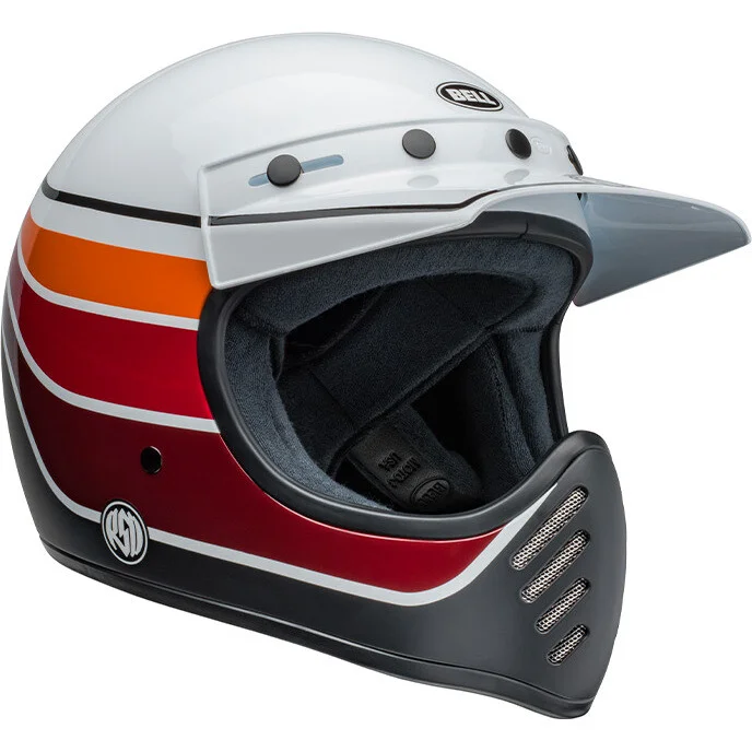 Promozione Esclusiva Casco Moto Integrale Custom BELL MOTO-3 RSD SADDLEBACK Bianco Nero Satinato Lucido