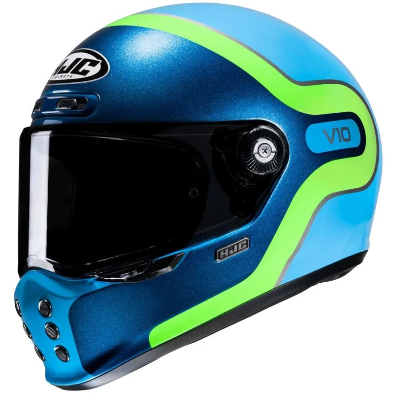 Casco Moto Integrale Hjc V10 GRAPE MC24 Blu Azzurro Verde Spedizione Espresso