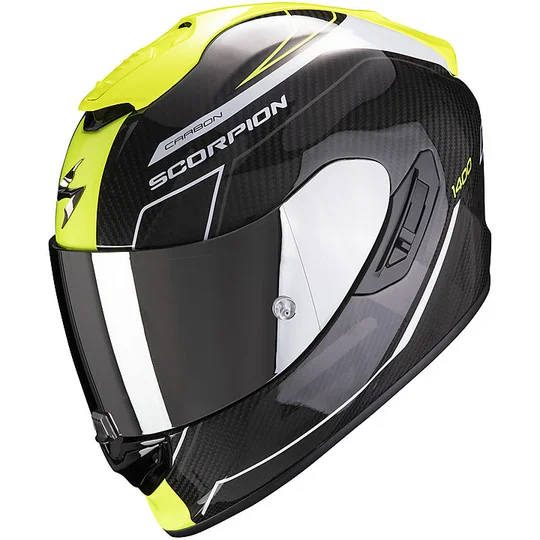 Casco Moto Integrale In Carbonio Scorpion EXO 1400 Carbon Air BEAUX Nero Giallo Fluo Reso Gratuito