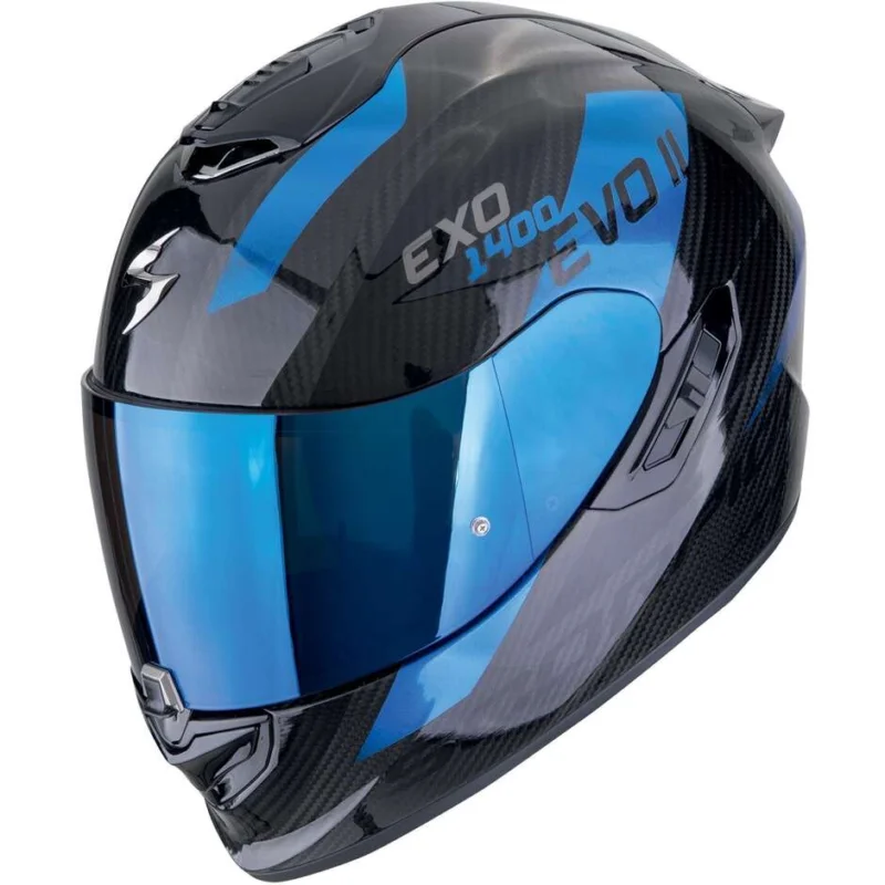 Casco Moto Integrale In Carbonio Scorpion EXO-1400 EVO II CARBON AIR PLATTED Nero Blu Prezzo Conveniente