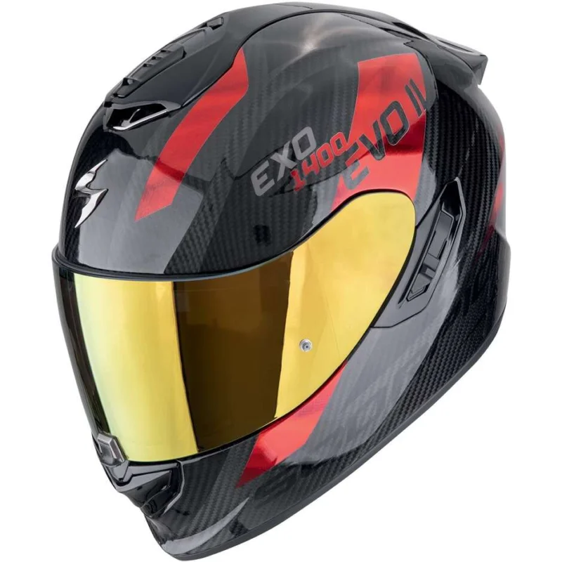 Casco Moto Integrale In Carbonio Scorpion EXO-1400 EVO II CARBON AIR PLATTED Nero Rosso Novità